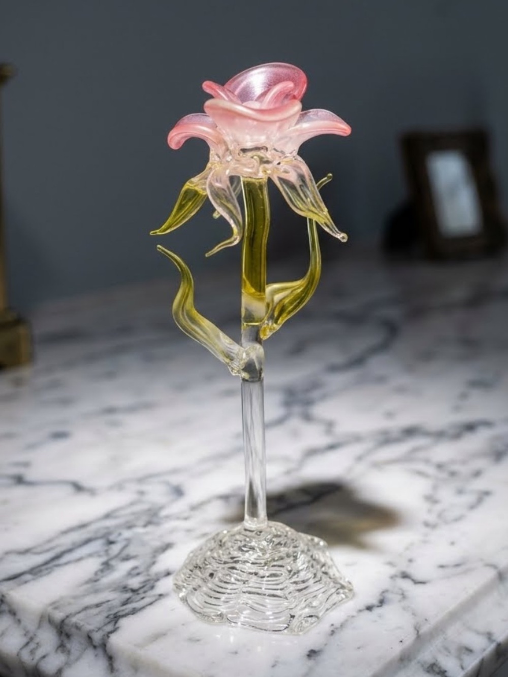 Pink and Yellow Handblown Glass Flower Sculpture
5”